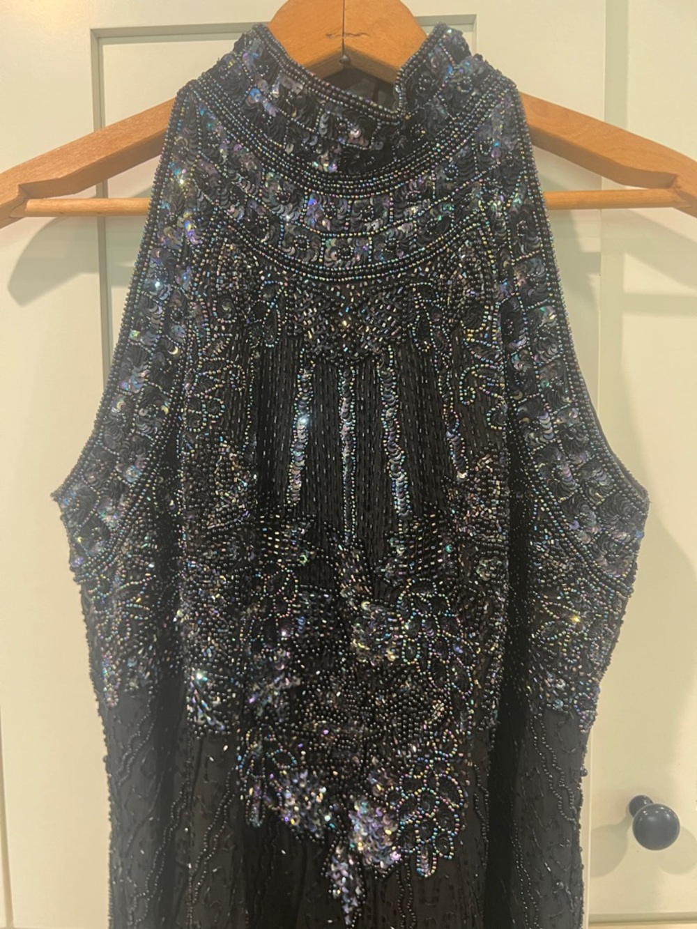 Adrianna Papell Black Beaded High-Neck Evening Gown - Picture 2 of 7